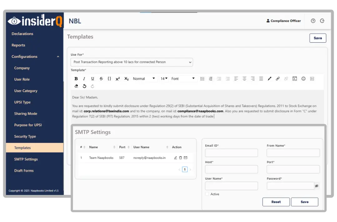 communication between compliance officers and insiders.Send alerts, notifications, and approvals through a centralized, secure channel.